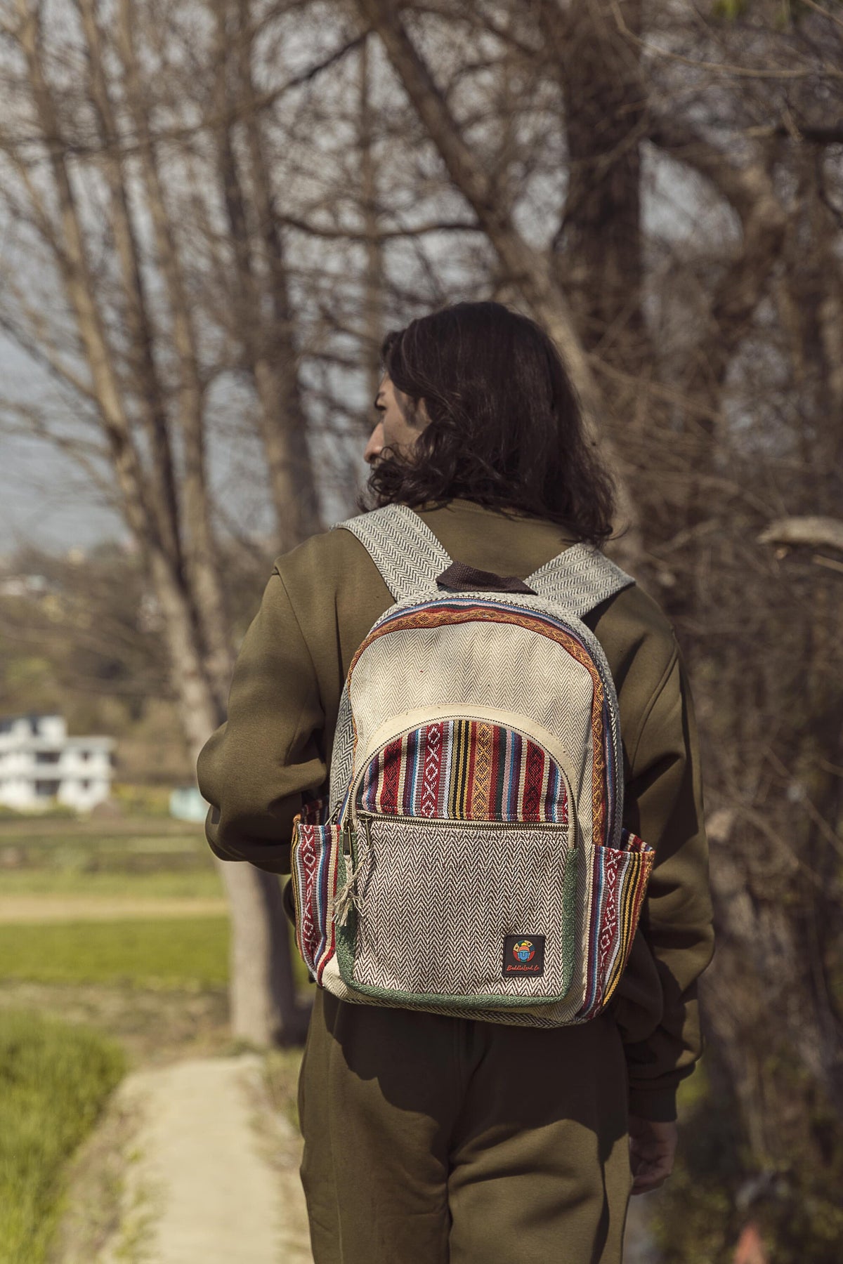 Himalayan Hemp Laptop Backpack: Nepal Fair Trade Boho Hiking Bag