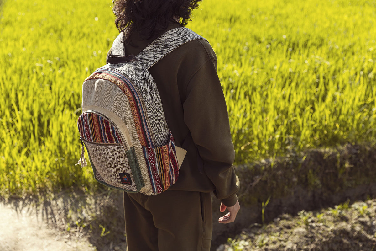 Himalayan Hemp Laptop Backpack: Nepal Fair Trade Boho Hiking Bag