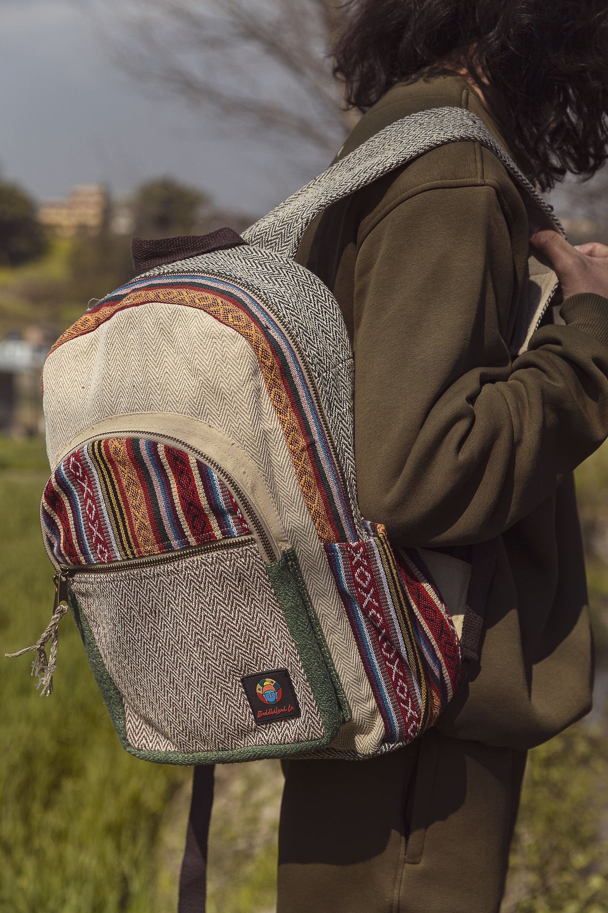 Himalayan Hemp Laptop Backpack: Nepal Fair Trade Boho Hiking Bag