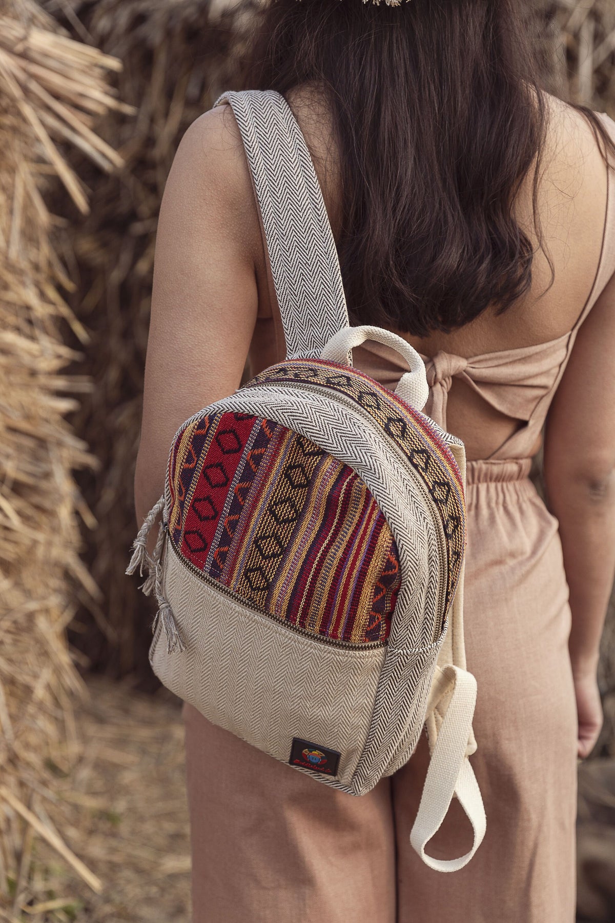 Handmade Hemp Backpack: Medium Festival Travel Bag