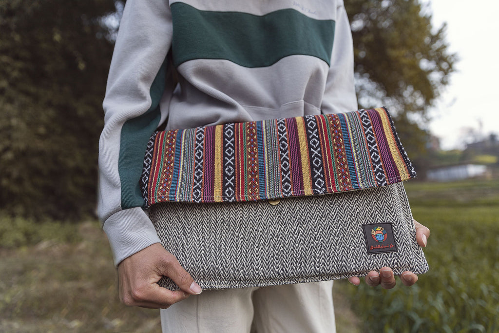 Handmade Hemp Laptop Sleeve: Unique Patterned 15-inch Laptop Case
