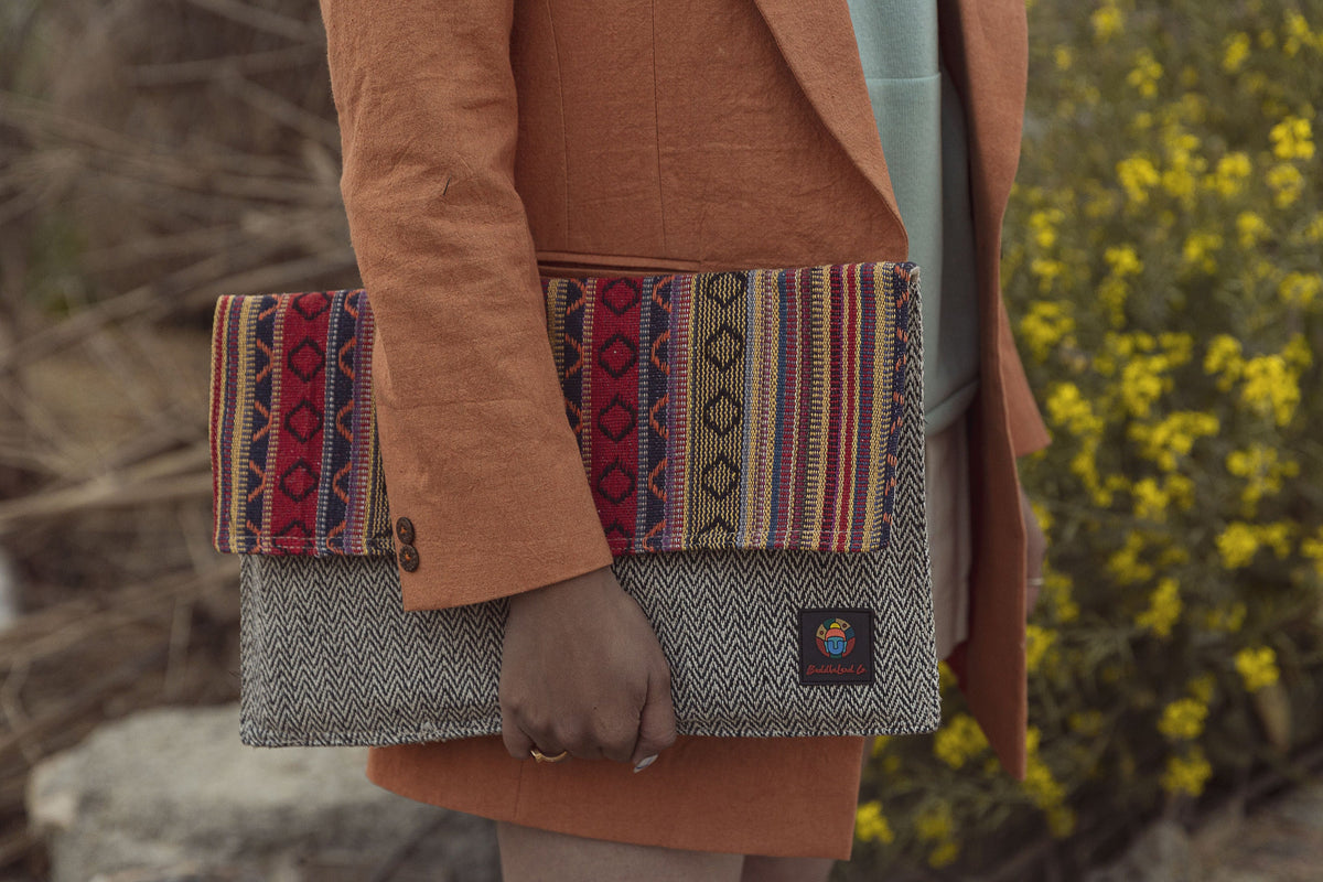 Handmade Hemp Laptop Sleeve: Unique Patterned 15-inch Laptop Case