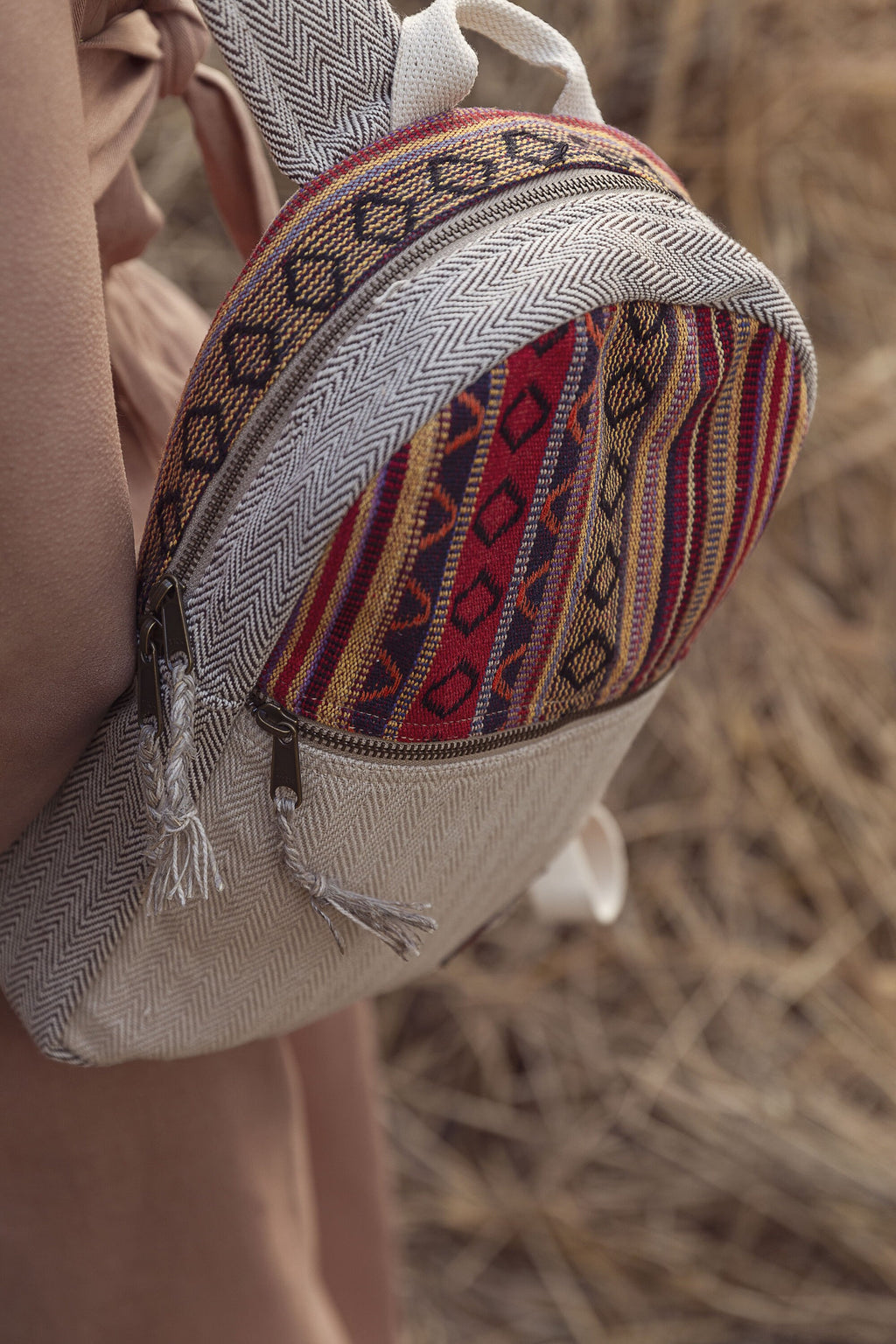 Handmade Hemp Backpack: Medium Festival Travel Bag