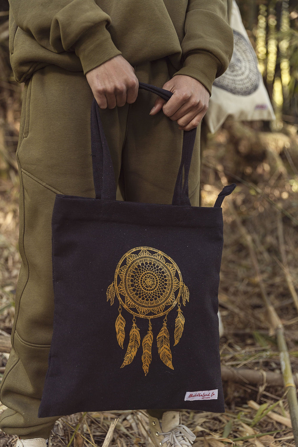 Handmade Cotton Zipper Tote Bag: Dreamcatcher Design