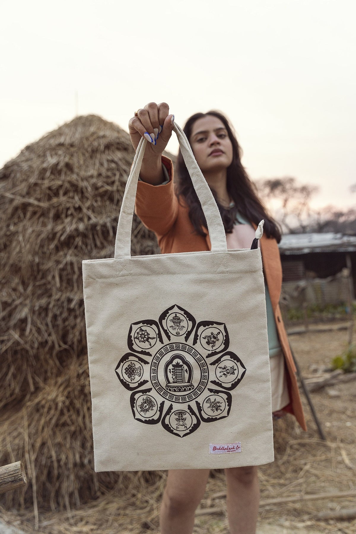 Handmade Cotton Zipper Tote Bag: Dreamcatcher Design