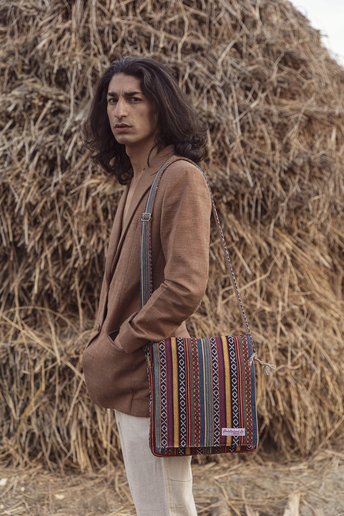 Handmade Organic Cotton Messenger Bag: Crossbody Laptop Satchel