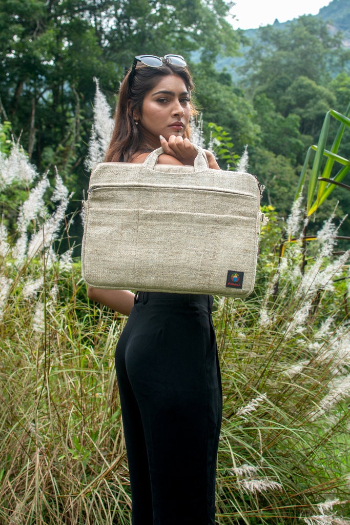 Handmade Hemp Laptop Bag: Fits 16 inch MacBook, Adjustable Strap