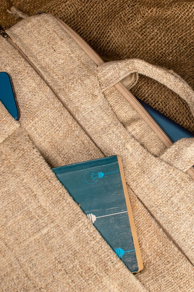 Handmade Hemp Laptop Bag: Fits 16 inch MacBook, Adjustable Strap