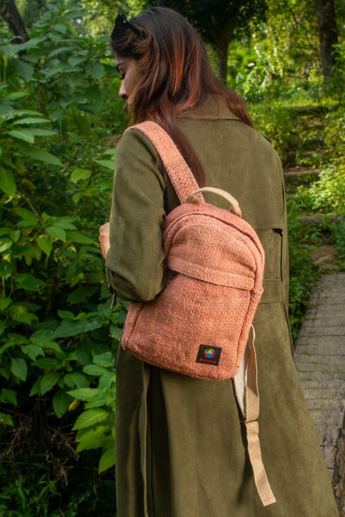 Handmade Hemp Mini Backpack: Eco Friendly Festival Bag